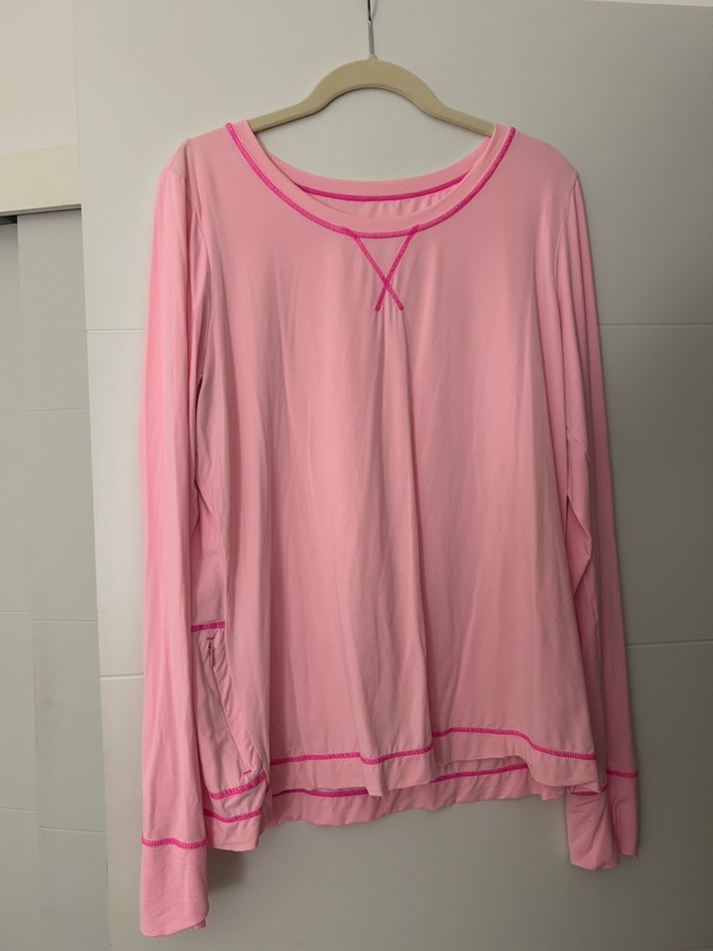 Lilly Pulitzer Light Pink Long Sleeve Luxletic top with Hot Pink Stitching